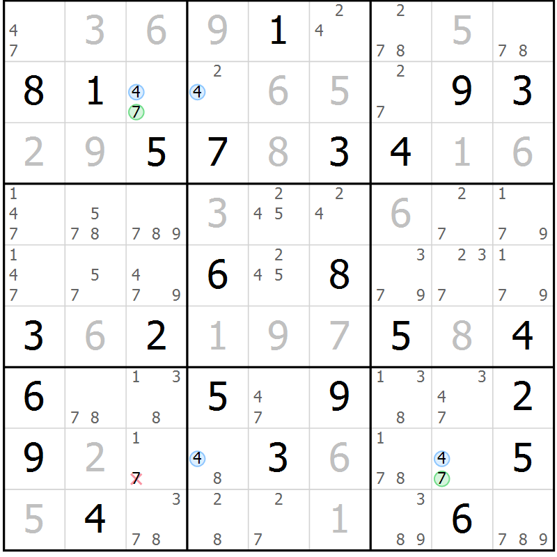 Position des candidats pour la solution de la Gr 64 page 67 du magazine de sudoku Maestro n° 086