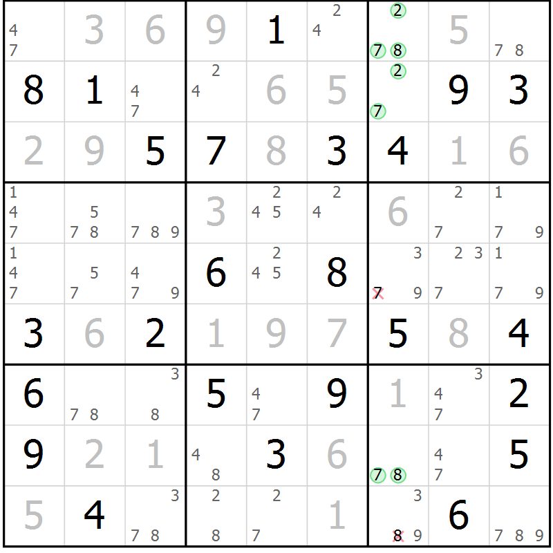 Position des candidats pour la solution de la Gr 64 page 67 du magazine de sudoku Maestro n° 086