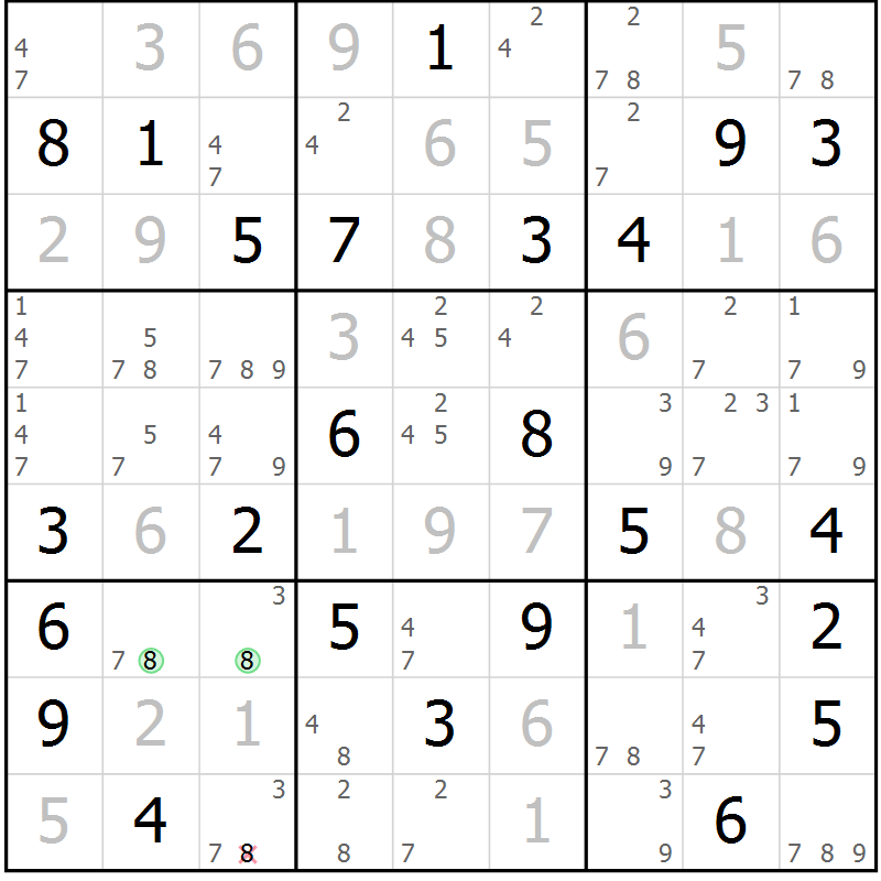 Position des candidats pour la solution de la Gr 64 page 67 du magazine de sudoku Maestro n° 086