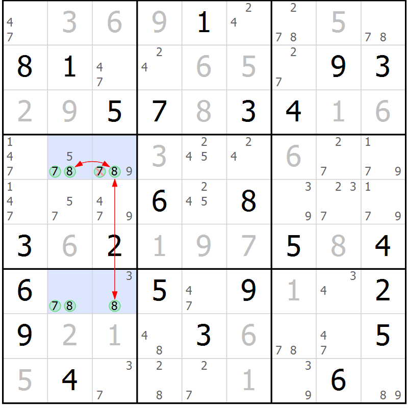 Position des candidats pour la solution de la Gr 64 page 67 du magazine de sudoku Maestro n° 086
