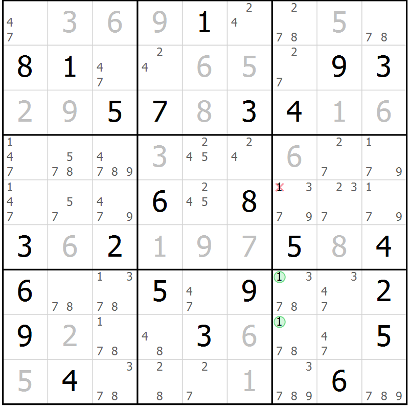 Position des candidats pour la solution de la Gr 64 page 67 du magazine de sudoku Maestro n° 086
