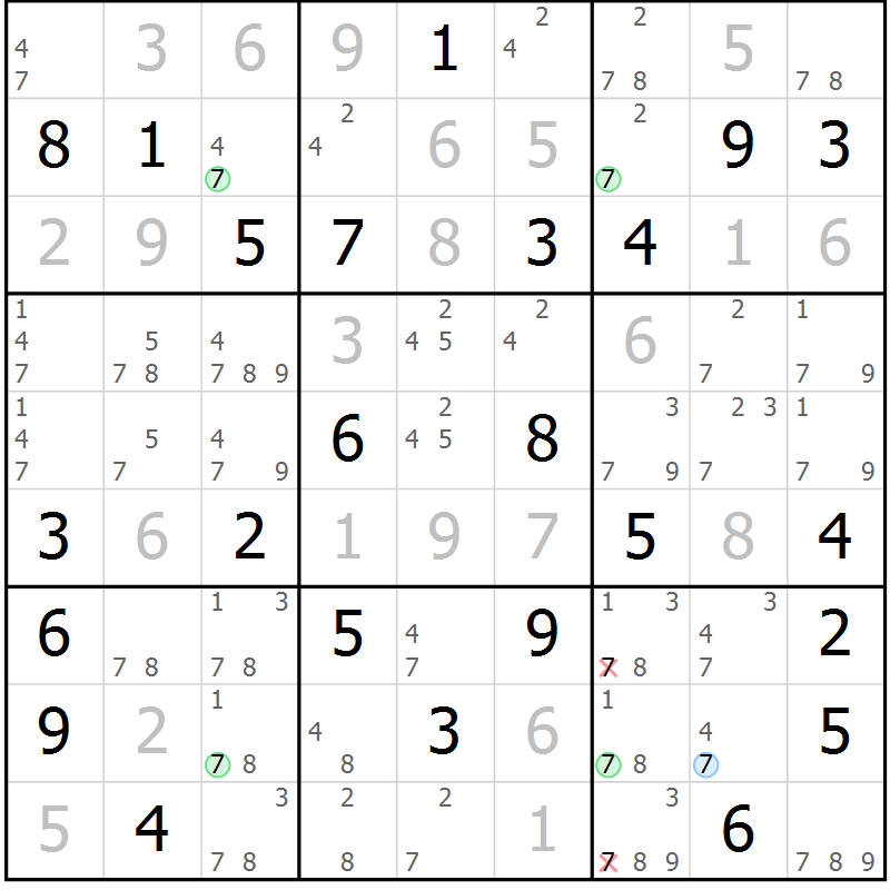 Position des candidats pour la solution de la Gr 64 page 67 du magazine de sudoku Maestro n° 086