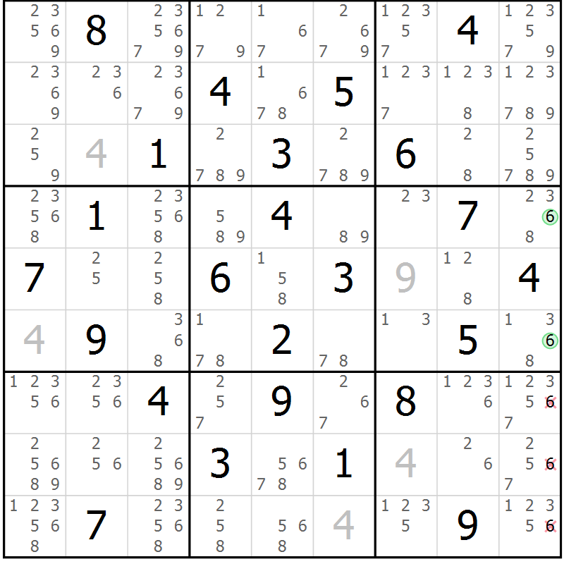 Position des candidats pour la solution de la Gr 65 page 68 du magazine de sudoku Maestro n° 086