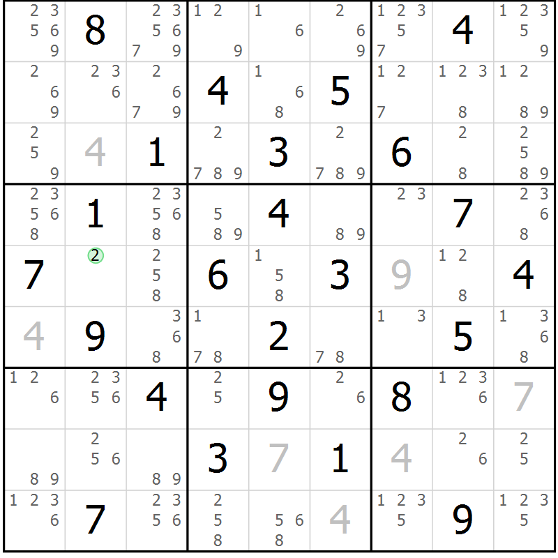 Position des candidats pour la solution de la Gr 65 page 68 du magazine de sudoku Maestro n° 086
