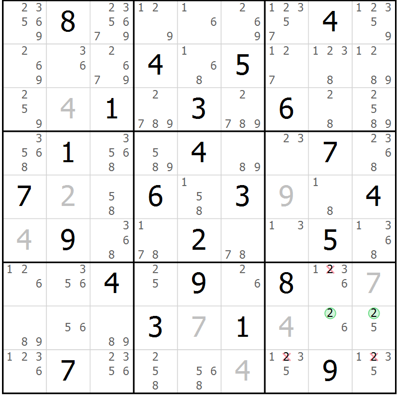 Position des candidats pour la solution de la Gr 65 page 68 du magazine de sudoku Maestro n° 086