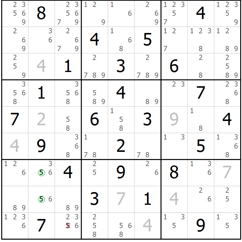 Position des candidats pour la solution de la Gr 65 page 68 du magazine de sudoku Maestro n° 086