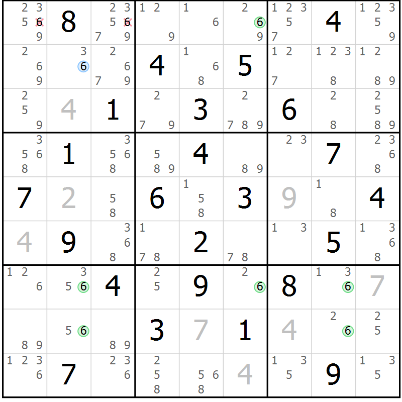 Position des candidats pour la solution de la Gr 65 page 68 du magazine de sudoku Maestro n° 086