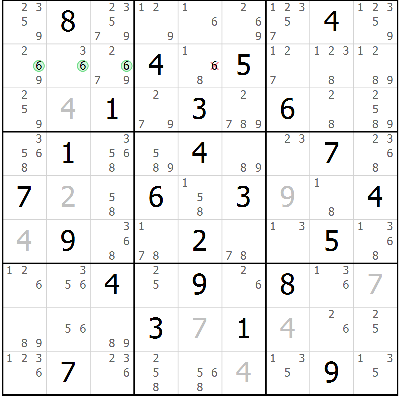 Position des candidats pour la solution de la Gr 65 page 68 du magazine de sudoku Maestro n° 086