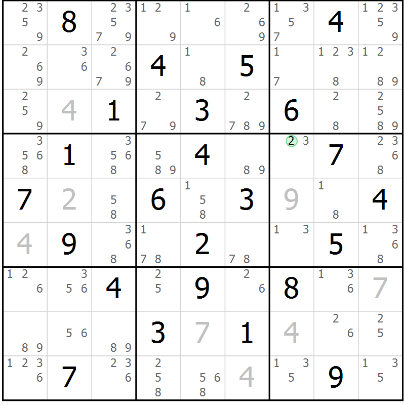 Position des candidats pour la solution de la Gr 65 page 68 du magazine de sudoku Maestro n° 086