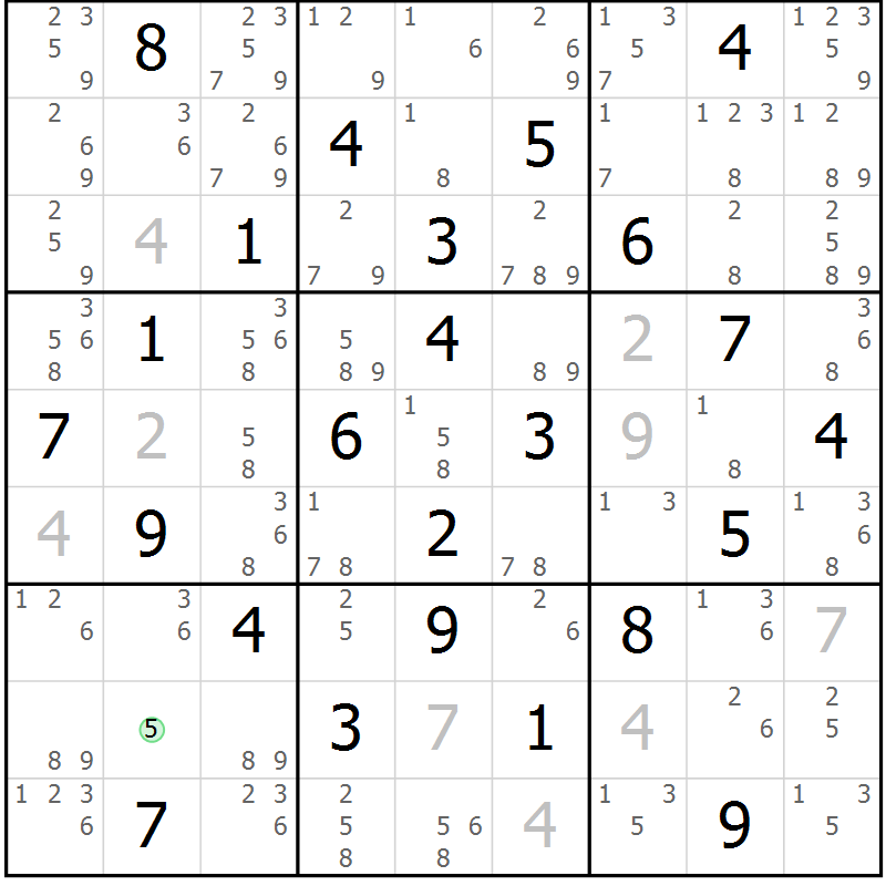 Position des candidats pour la solution de la Gr 65 page 68 du magazine de sudoku Maestro n° 086