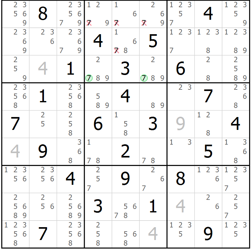 Position des candidats pour la solution de la Gr 65 page 68 du magazine de sudoku Maestro n° 086
