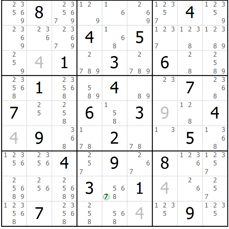 Position des candidats pour la solution de la Gr 65 page 68 du magazine de sudoku Maestro n° 086