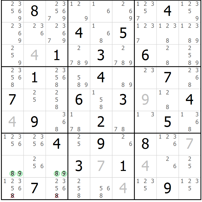Position des candidats pour la solution de la Gr 65 page 68 du magazine de sudoku Maestro n° 086
