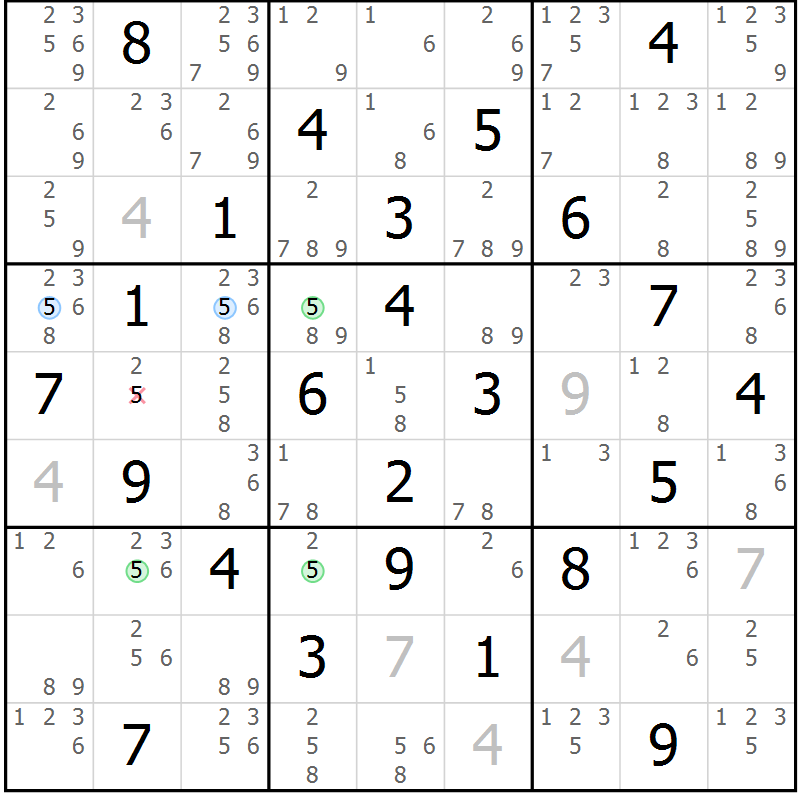 Position des candidats pour la solution de la Gr 65 page 68 du magazine de sudoku Maestro n° 086