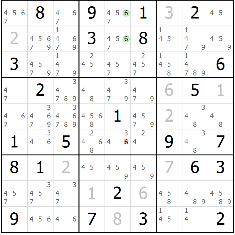Position des candidats pour la solution de la Gr 66 page 69 du magazine de sudoku Maestro n° 086