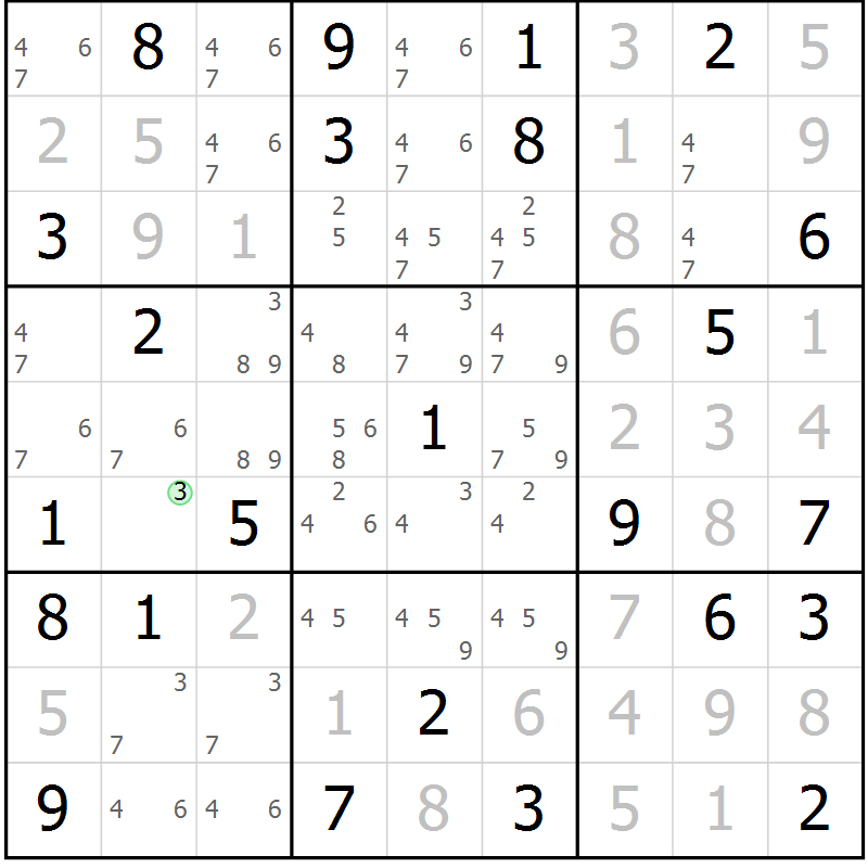 Position des candidats pour la solution de la Gr 66 page 69 du magazine de sudoku Maestro n° 086