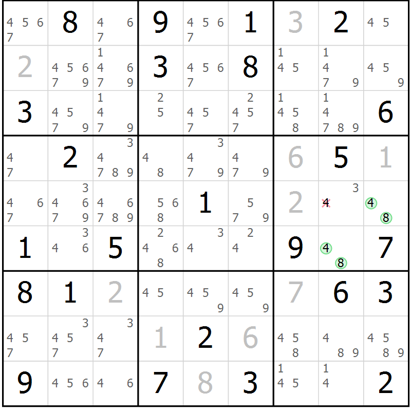 Position des candidats pour la solution de la Gr 66 page 69 du magazine de sudoku Maestro n° 086