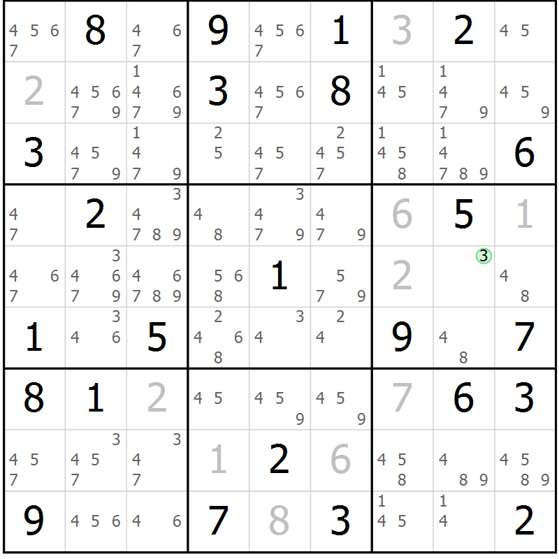 Position des candidats pour la solution de la Gr 66 page 69 du magazine de sudoku Maestro n° 086