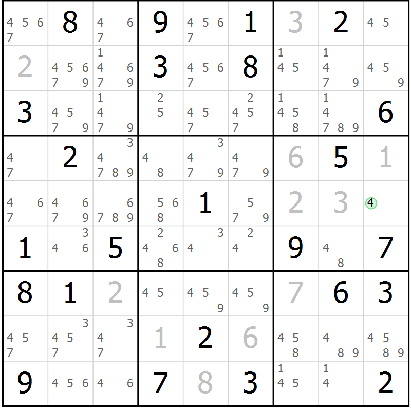 Position des candidats pour la solution de la Gr 66 page 69 du magazine de sudoku Maestro n° 086