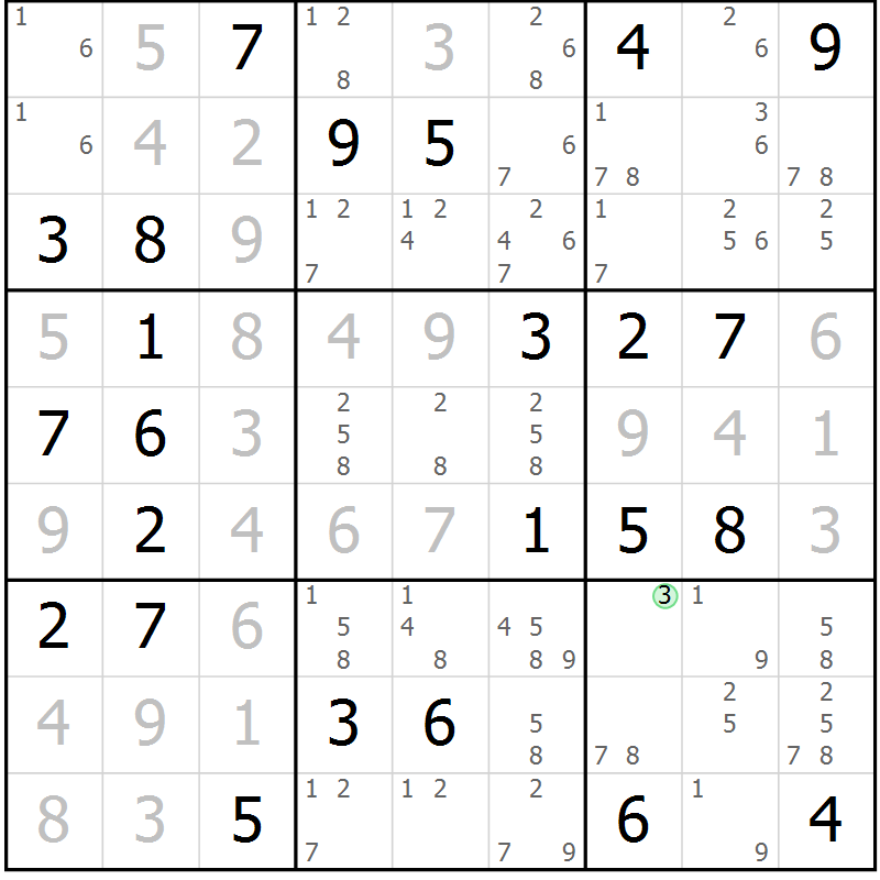Position des candidats pour la solution de la Gr 67 page 70 du magazine de sudoku Maestro n° 086