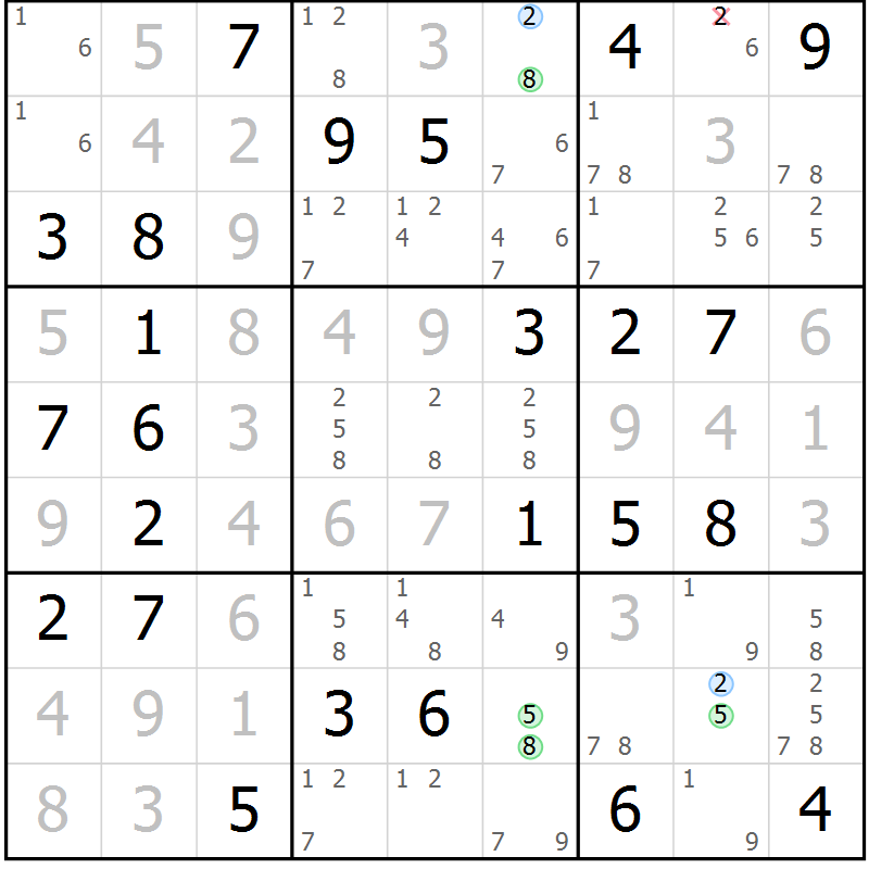 Position des candidats pour la solution de la Gr 67 page 70 du magazine de sudoku Maestro n° 086