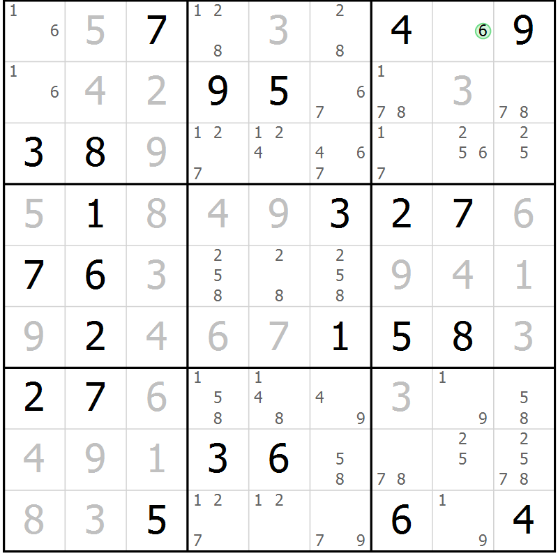 Position des candidats pour la solution de la Gr 67 page 70 du magazine de sudoku Maestro n° 086