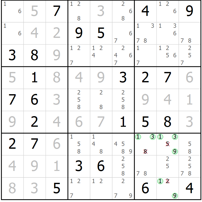 Position des candidats pour la solution de la Gr 67 page 70 du magazine de sudoku Maestro n° 086