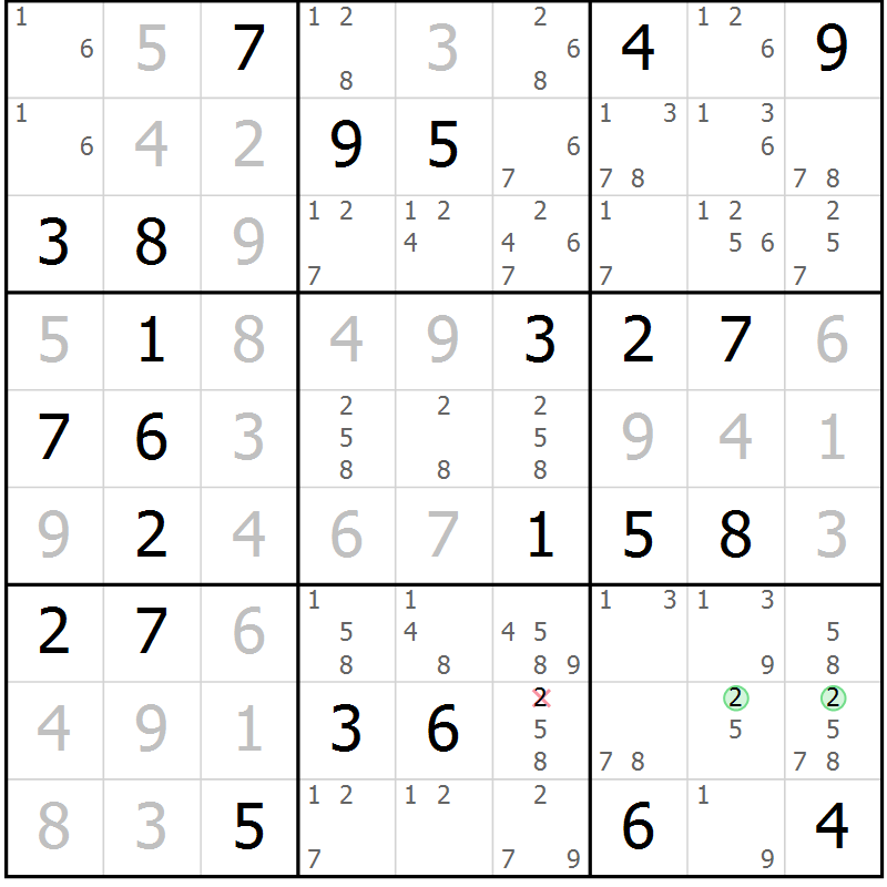 Position des candidats pour la solution de la Gr 67 page 70 du magazine de sudoku Maestro n° 086