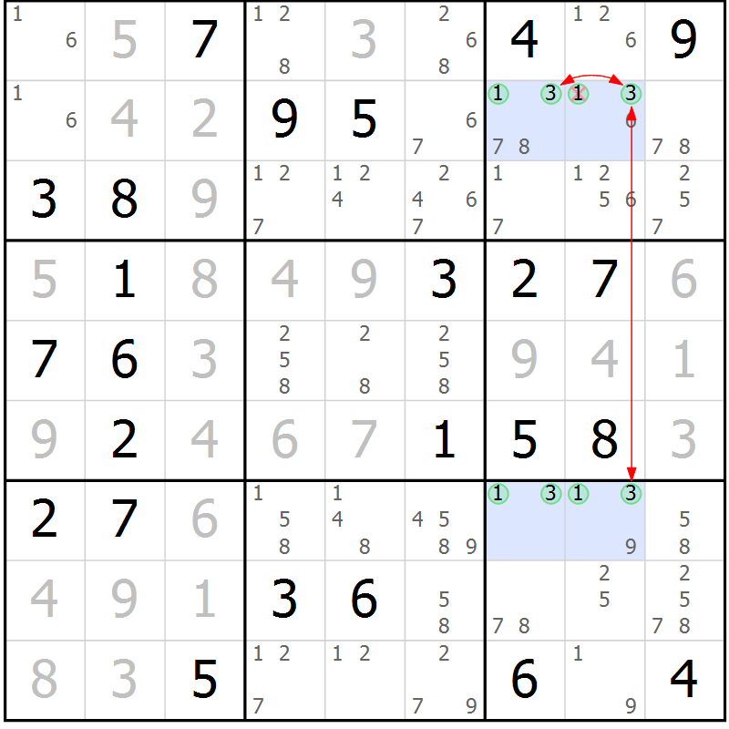 Position des candidats pour la solution de la Gr 67 page 70 du magazine de sudoku Maestro n° 086