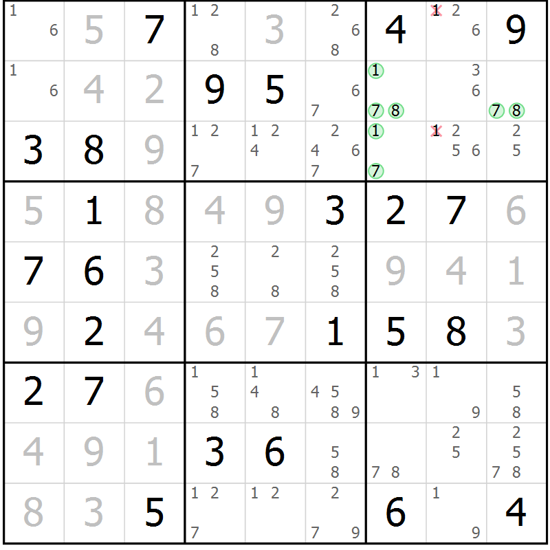 Position des candidats pour la solution de la Gr 67 page 70 du magazine de sudoku Maestro n° 086