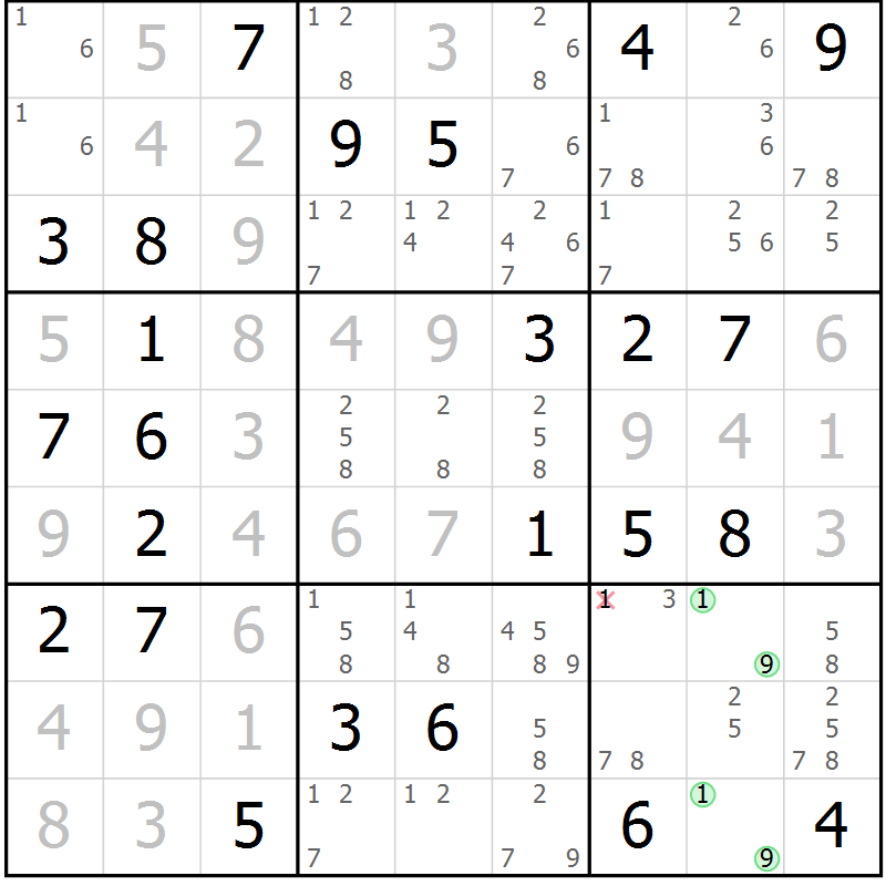 Position des candidats pour la solution de la Gr 67 page 70 du magazine de sudoku Maestro n° 086