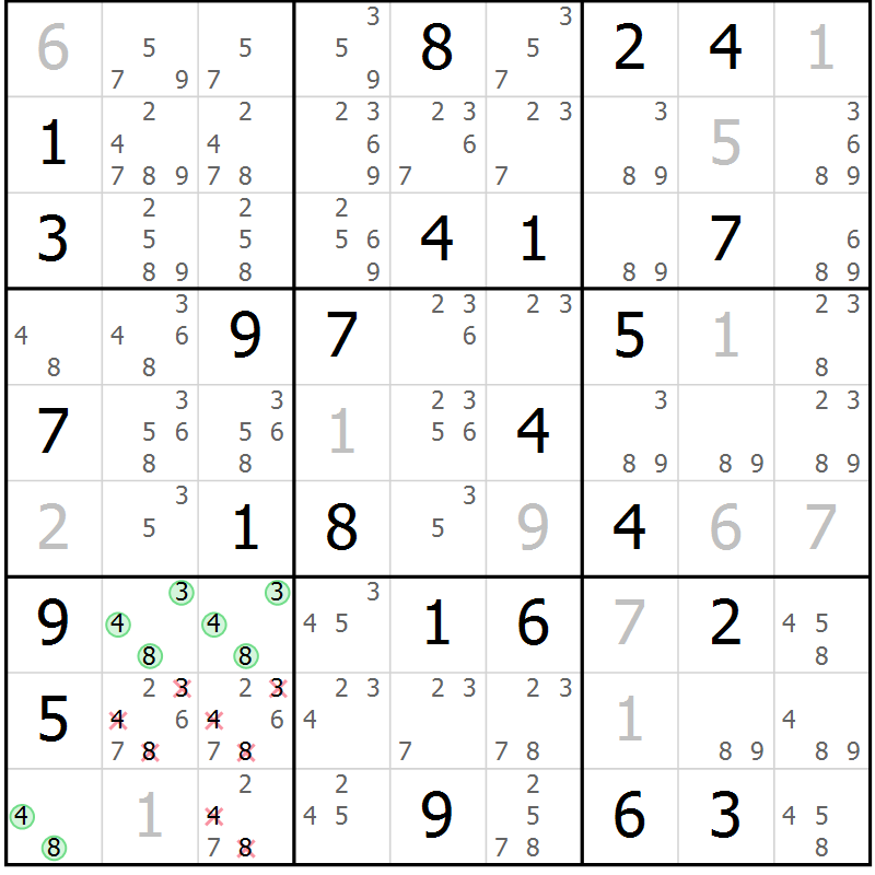 Position des candidats pour la solution de la Gr 68 page 71 du magazine de sudoku Maestro n° 086