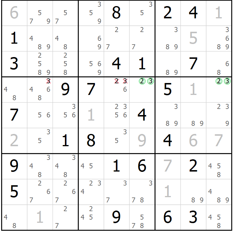 Position des candidats pour la solution de la Gr 68 page 71 du magazine de sudoku Maestro n° 086