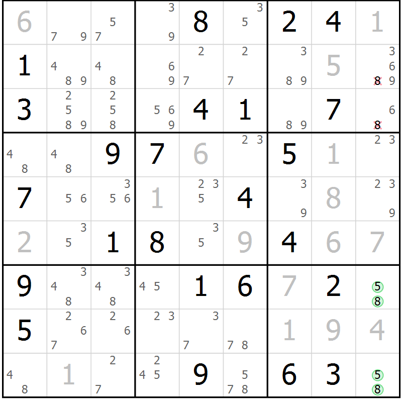 Position des candidats pour la solution de la Gr 68 page 71 du magazine de sudoku Maestro n° 086