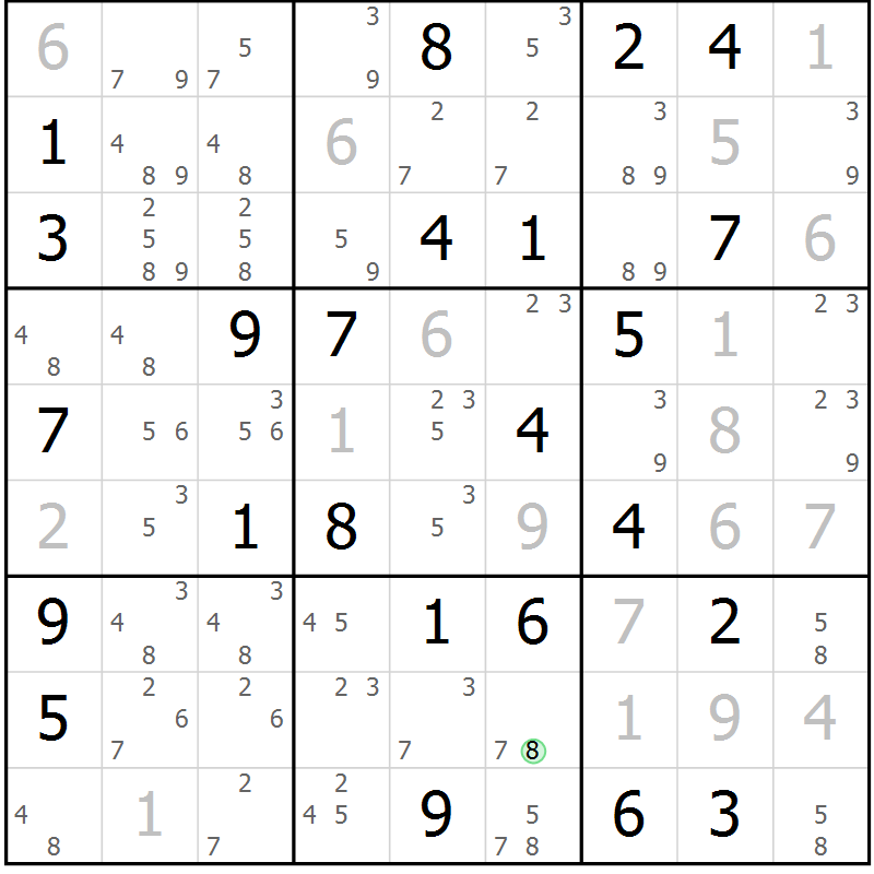 Position des candidats pour la solution de la Gr 68 page 71 du magazine de sudoku Maestro n° 086