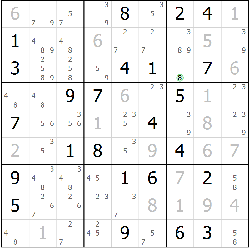 Position des candidats pour la solution de la Gr 68 page 71 du magazine de sudoku Maestro n° 086