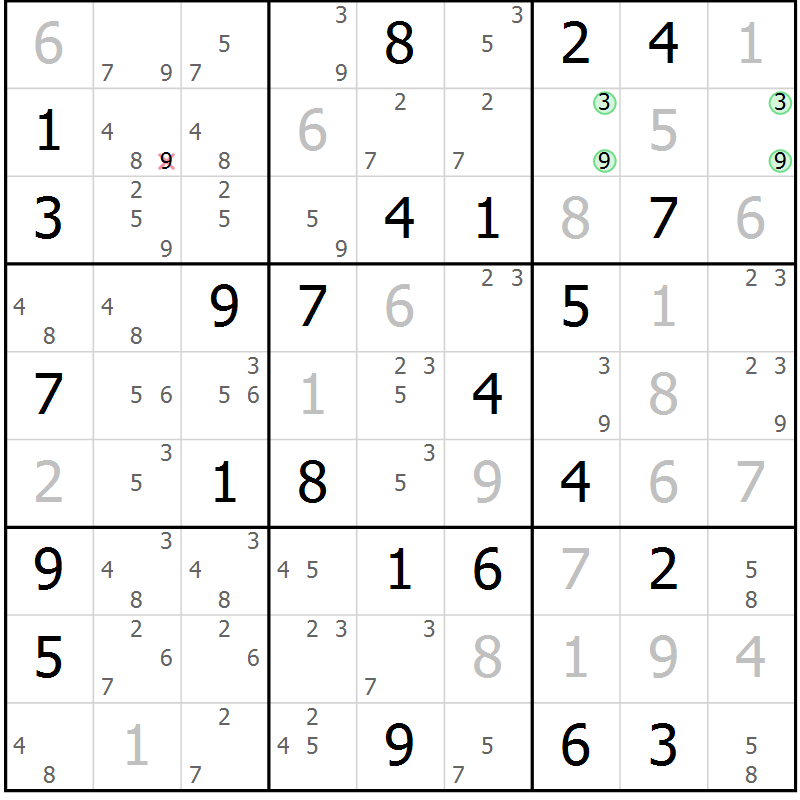 Position des candidats pour la solution de la Gr 68 page 71 du magazine de sudoku Maestro n° 086