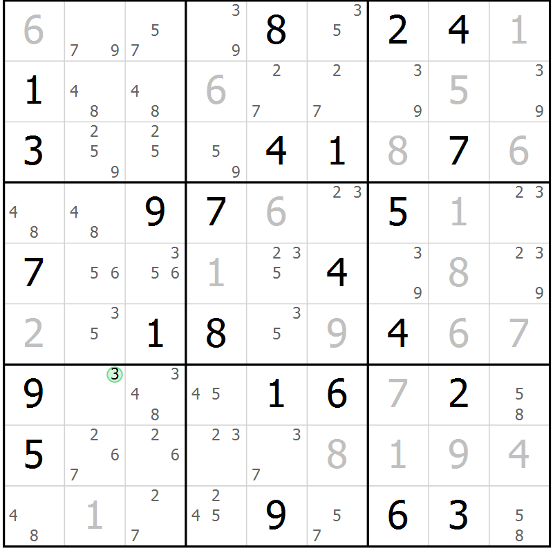 Position des candidats pour la solution de la Gr 68 page 71 du magazine de sudoku Maestro n° 086