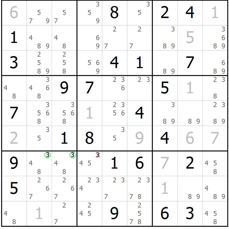 Position des candidats pour la solution de la Gr 68 page 71 du magazine de sudoku Maestro n° 086