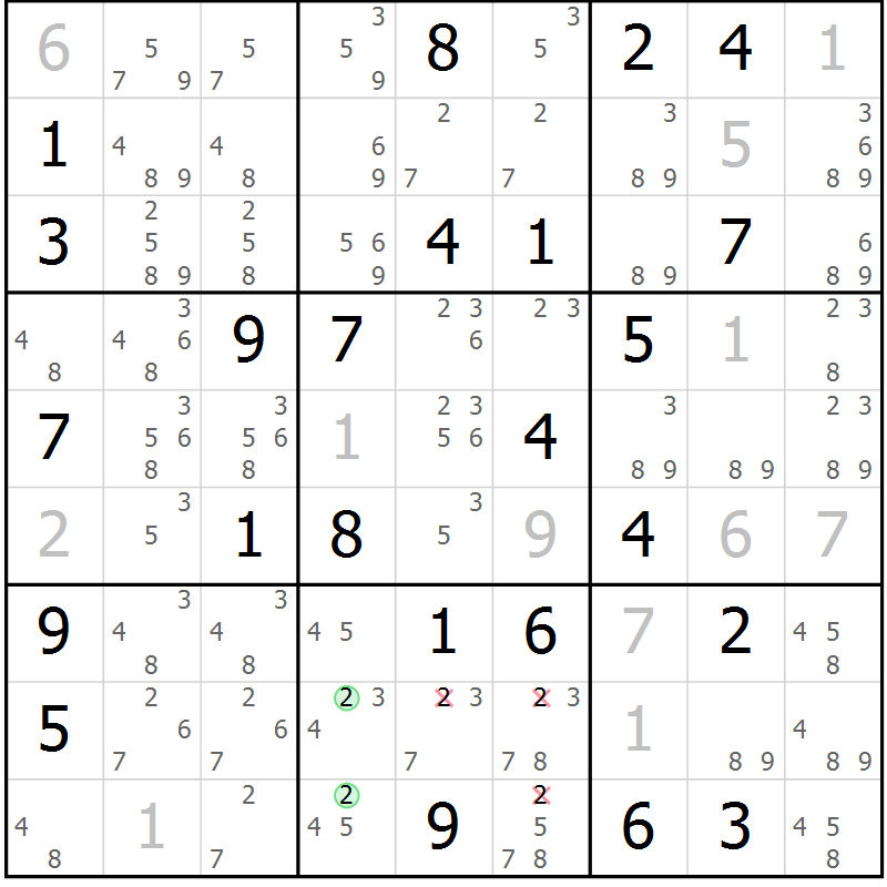 Position des candidats pour la solution de la Gr 68 page 71 du magazine de sudoku Maestro n° 086