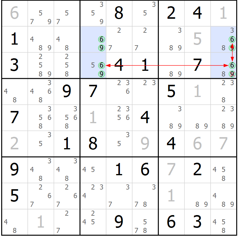 Position des candidats pour la solution de la Gr 68 page 71 du magazine de sudoku Maestro n° 086