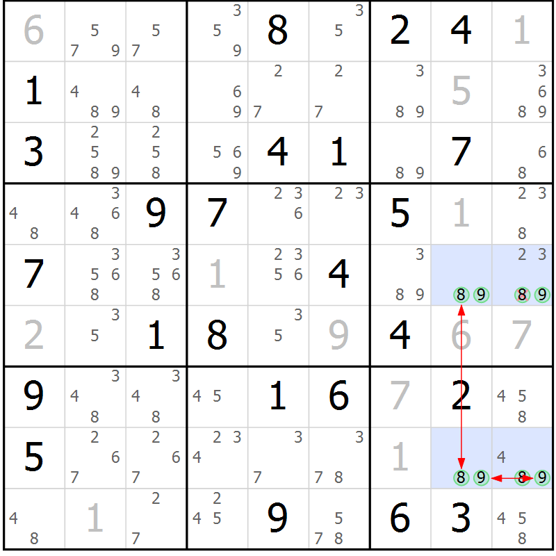 Position des candidats pour la solution de la Gr 68 page 71 du magazine de sudoku Maestro n° 086