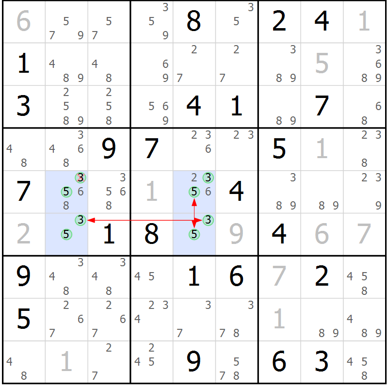 Position des candidats pour la solution de la Gr 68 page 71 du magazine de sudoku Maestro n° 086