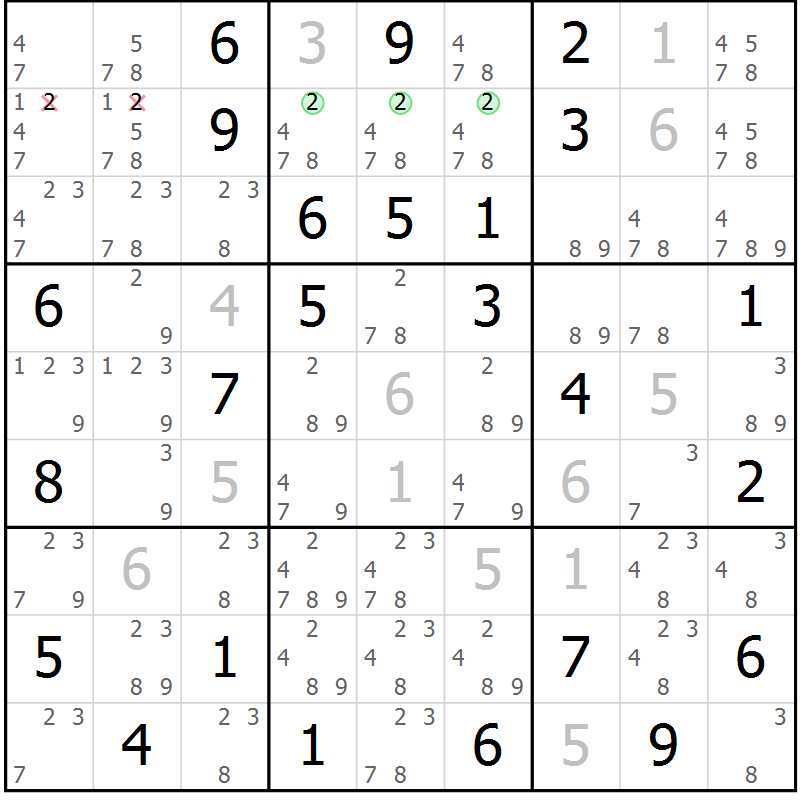 Position des candidats pour la solution de la Gr 69 page 72 du magazine de sudoku Maestro n° 086