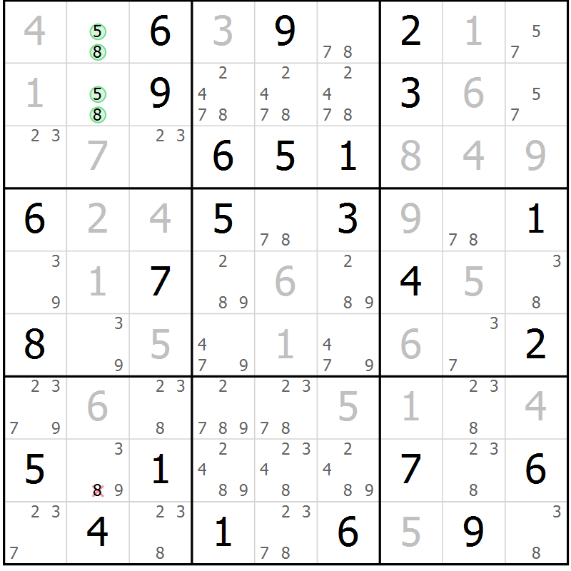 Position des candidats pour la solution de la Gr 69 page 72 du magazine de sudoku Maestro n° 086