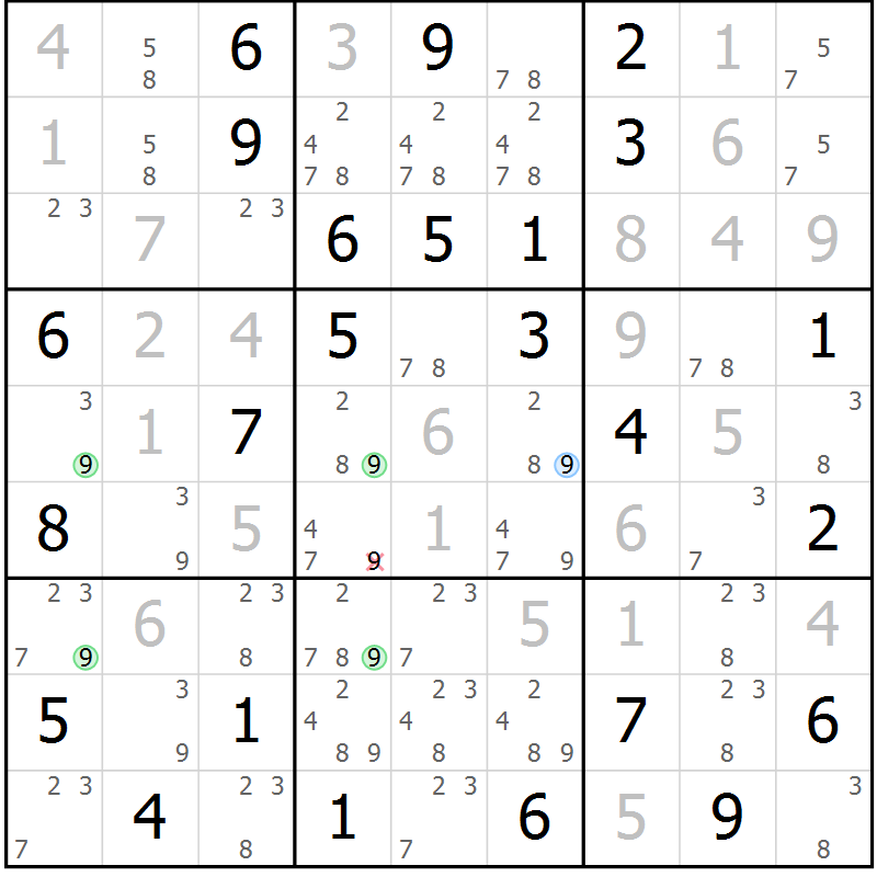 Position des candidats pour la solution de la Gr 69 page 72 du magazine de sudoku Maestro n° 086