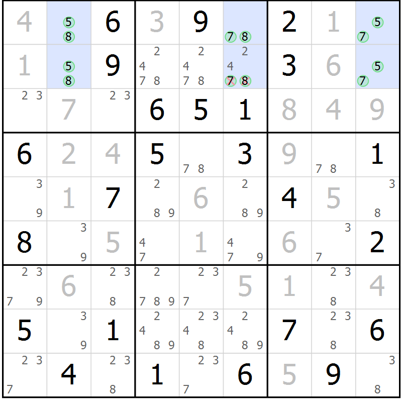 Position des candidats pour la solution de la Gr 69 page 72 du magazine de sudoku Maestro n° 086