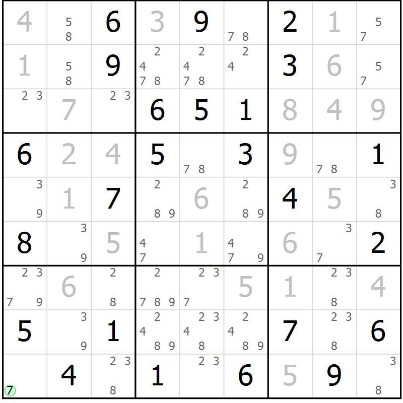 Position des candidats pour la solution de la Gr 69 page 72 du magazine de sudoku Maestro n° 086
