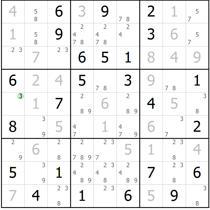 Position des candidats pour la solution de la Gr 69 page 72 du magazine de sudoku Maestro n° 086