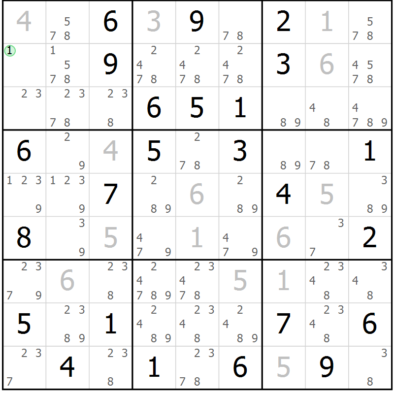 Position des candidats pour la solution de la Gr 69 page 72 du magazine de sudoku Maestro n° 086